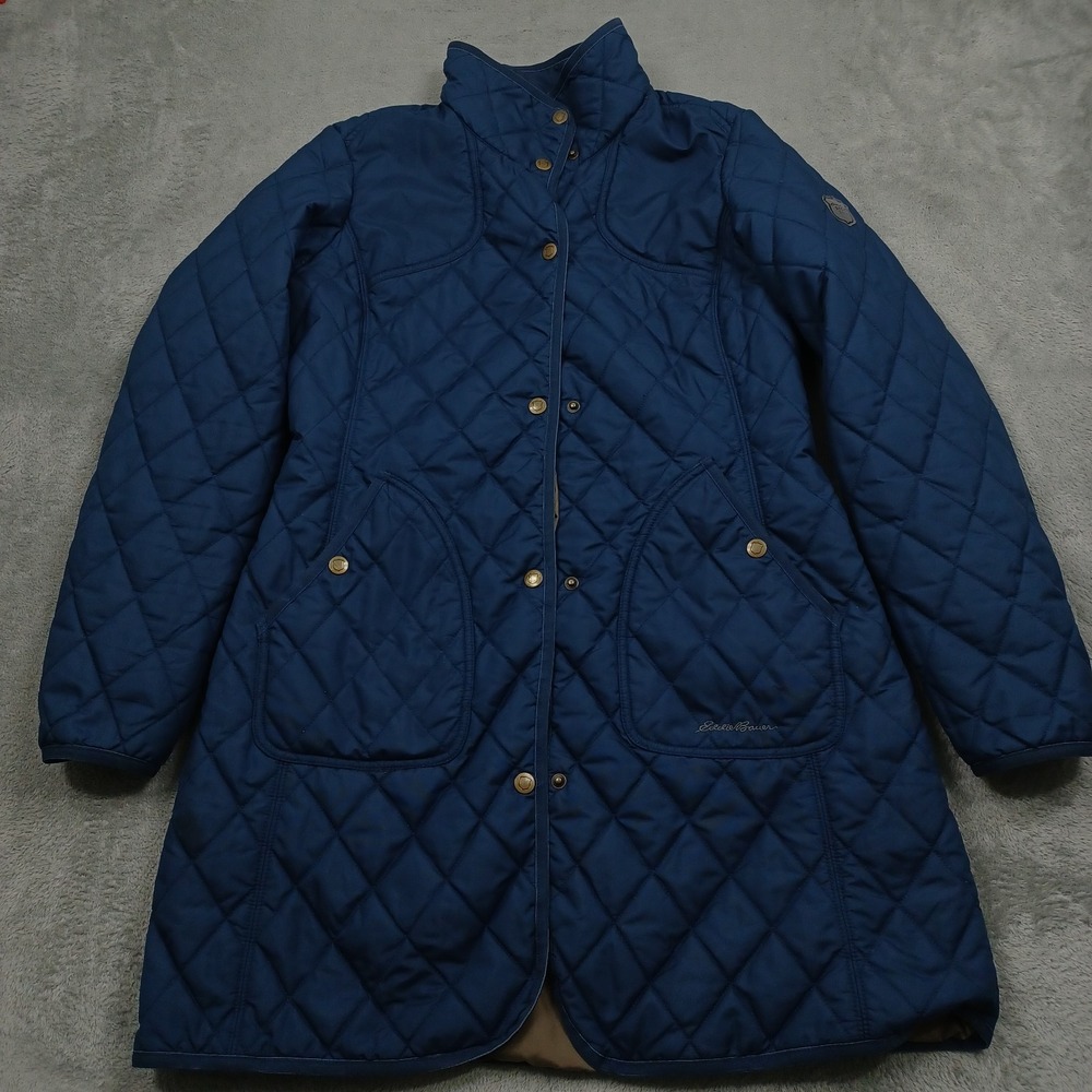 Eddie Bauer Coat Womens Small Blue Quilted Snap Button Pockets‎ Outdoor Casual